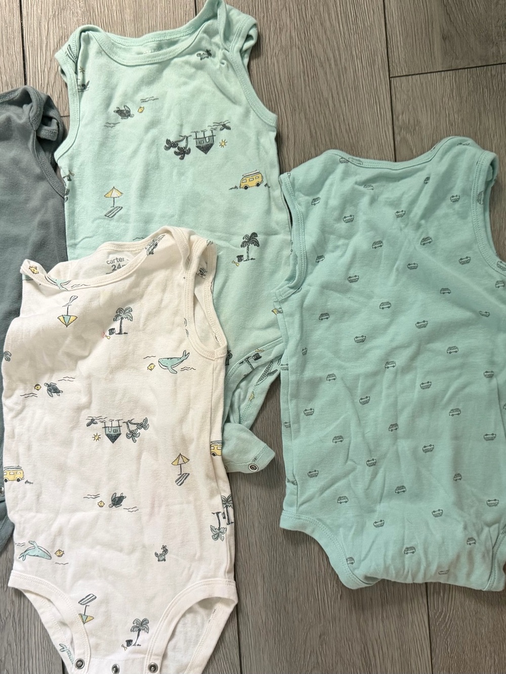 Carter's Mint & Cream Sleeveless Baby Onesies with Beach Prints